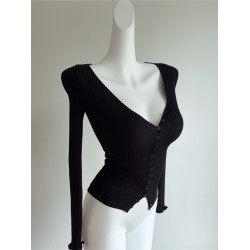 顔色絕美！自畱款 V領顯瘦長袖針織開衫女早秋基礎款坑條單穿上衣