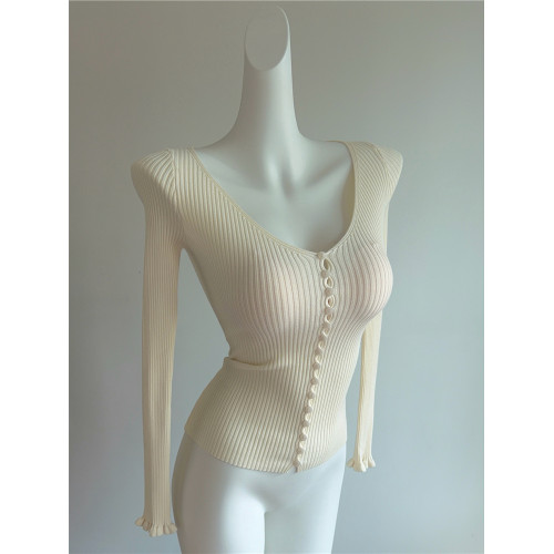 顔色絕美！自畱款 V領顯瘦長袖針織開衫女早秋基礎款坑條單穿上衣