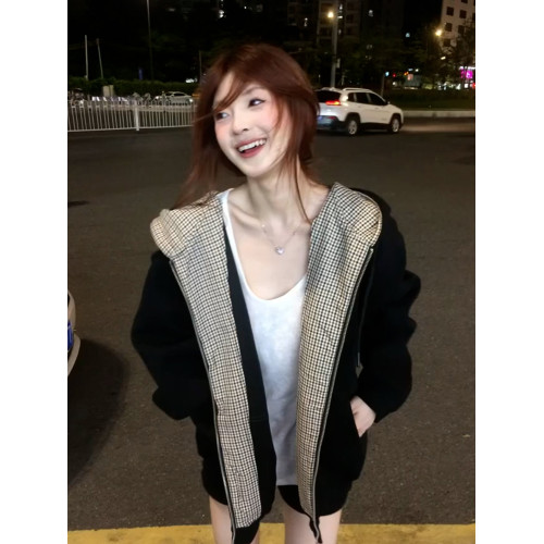 美式復古格紋連帽衛衣外套女2025新款爆款早秋韓系穿搭巨好看上衣 美式復古格紋連帽衛衣外套女2025新款爆款早秋韓系穿搭巨好看上衣