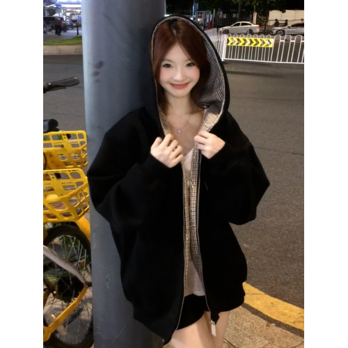 美式復古格紋連帽衛衣外套女2025新款爆款早秋韓系穿搭巨好看上衣 美式復古格紋連帽衛衣外套女2025新款爆款早秋韓系穿搭巨好看上衣