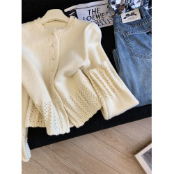 Jade Closet店推薦~美德拉甜美風設計感鏤空拼接針織開衫毛衣