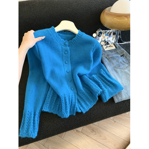 Jade Closet店推薦~美德拉甜美風設計感鏤空拼接針織開衫毛衣