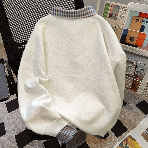 慵懶風可愛臘腸狗假兩件衛衣女新款設計感Polo領格子拼接男生襯衫 慵懶風可愛臘腸狗假兩件衛衣女新款設計感Polo領格子拼接男生襯衫