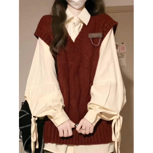 慵懶風紅色馬甲毛衣針織衫2025新款巨好看韓系氛圍感早秋穿搭上衣 慵懶風紅色馬甲毛衣針織衫2025新款巨好看韓系氛圍感早秋穿搭上衣