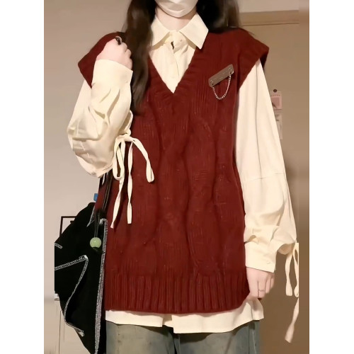 慵懶風紅色馬甲毛衣針織衫2025新款巨好看韓系氛圍感早秋穿搭上衣 慵懶風紅色馬甲毛衣針織衫2025新款巨好看韓系氛圍感早秋穿搭上衣