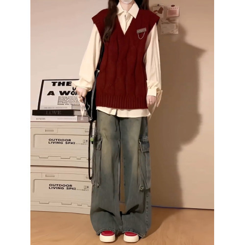 慵懶風紅色馬甲毛衣針織衫2025新款巨好看韓系氛圍感早秋穿搭上衣 慵懶風紅色馬甲毛衣針織衫2025新款巨好看韓系氛圍感早秋穿搭上衣