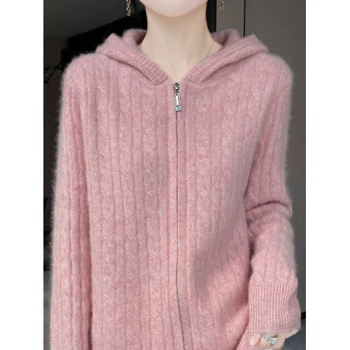 羊毛開衫女連帽拉鍊毛衣麻花秋冬季新款寬松加厚針織羊絨外套 羊毛開衫女連帽拉鍊毛衣麻花秋冬季新款寬松加厚針織羊絨外套