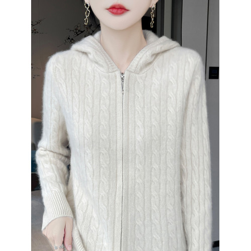 羊毛開衫女連帽拉鍊毛衣麻花秋冬季新款寬松加厚針織羊絨外套 羊毛開衫女連帽拉鍊毛衣麻花秋冬季新款寬松加厚針織羊絨外套