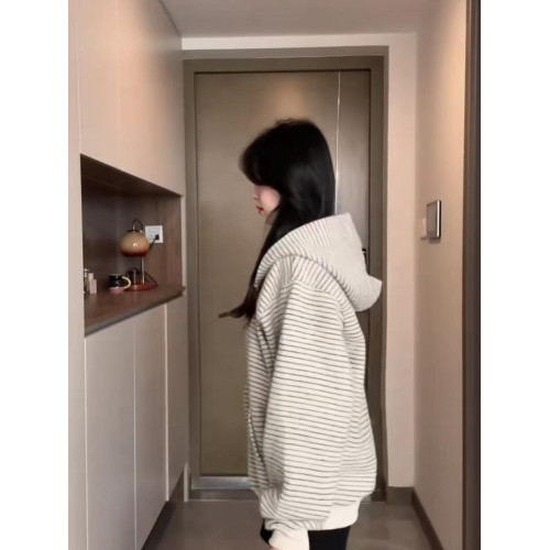 連帽衛衣外套女春秋季2025新款韓系慵懶拉鍊條紋開衫上衣早秋穿搭 連帽衛衣外套女春秋季2025新款韓系慵懶拉鍊條紋開衫上衣早秋穿搭
