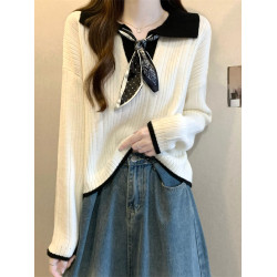 短款毛衣女2025秋冬新款爆款polo領巨好看內搭長袖慵懶上衣打底衫