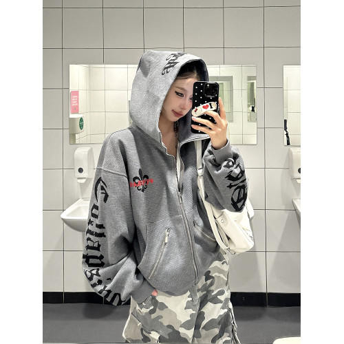 爆爆糖美式復古哥特式字母華夫格連帽衛衣外套男女秋寬松開衫上衣 爆爆糖美式復古哥特式字母華夫格連帽衛衣外套男女秋寬松開衫上衣