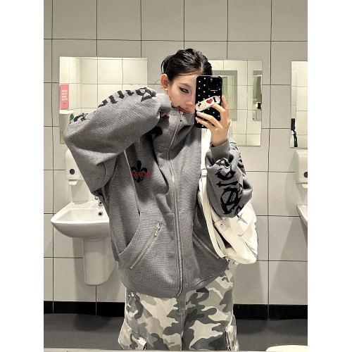 爆爆糖美式復古哥特式字母華夫格連帽衛衣外套男女秋寬松開衫上衣 爆爆糖美式復古哥特式字母華夫格連帽衛衣外套男女秋寬松開衫上衣