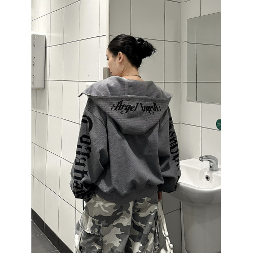 爆爆糖美式復古哥特式字母華夫格連帽衛衣外套男女秋寬松開衫上衣 爆爆糖美式復古哥特式字母華夫格連帽衛衣外套男女秋寬松開衫上衣