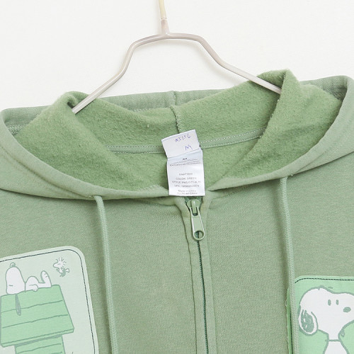 卡通動漫貼布綉做舊長袖連帽拉鍊外套 寬鬆加絨字母刺綉衛衣