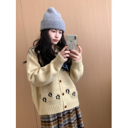 此外 提花翻領加厚毛衣外套女2025秋季新款直筒遮肉韓版針織開衫