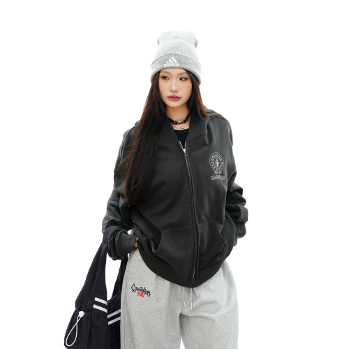 S3T5美式復古哥特風印花連帽衛衣男女新款寬松休閒開衫拉鍊外套潮