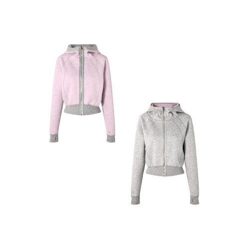 李婉君韓系灰色拉鍊衛衣女秋冬正反兩穿百搭休閒開衫上衣收腰外套