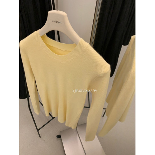 韓系簡約百搭圓領軟糯長袖針織打底衫女裝秋季新款修身顯瘦上衣