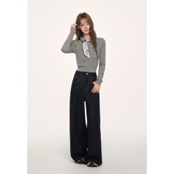 BYEMYPIE復古麻花Polo領針織衫miu系修身短款套頭毛衣外穿v領上衣