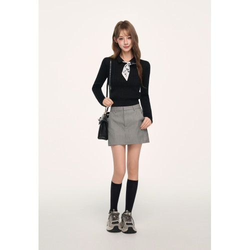 BYEMYPIE復古麻花Polo領針織衫miu系修身短款套頭毛衣外穿v領上衣 BYEMYPIE復古麻花Polo領針織衫miu系修身短款套頭毛衣外穿v領上衣