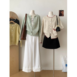 RENA甜美彩釦撞色軟糯長袖針織毛衣女2025早秋減齡寬松開衫上衣