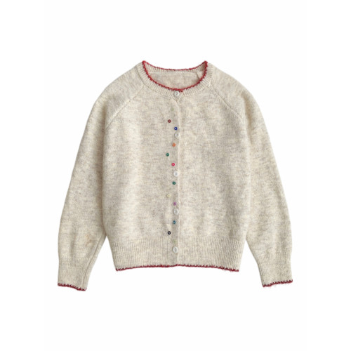 RENA甜美彩釦撞色軟糯長袖針織毛衣女2025早秋減齡寬松開衫上衣