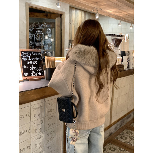 韓系高級感大毛領連帽針織開衫毛衣女秋冬寬松外傳慵懶風外套上衣