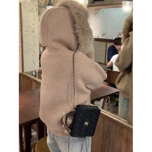 韓系高級感大毛領連帽針織開衫毛衣女秋冬寬松外傳慵懶風外套上衣