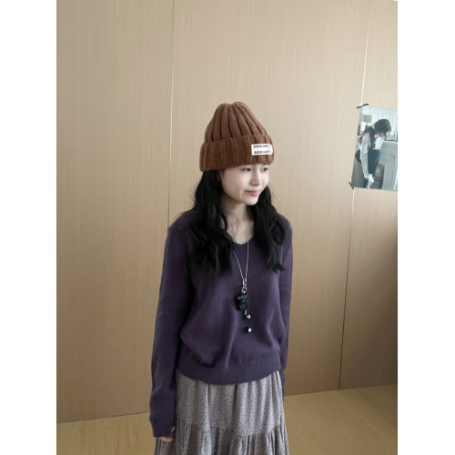 此外 秋季新款V領復古軟糯顯瘦針織衫寬松上衣套頭高級感長袖打底
