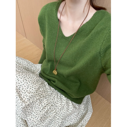 此外 秋季新款V領復古軟糯顯瘦針織衫寬松上衣套頭高級感長袖打底