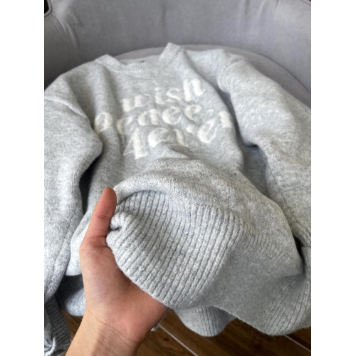 美式復古字母提花灰色毛衣女秋冬寬松外穿慵懶風圓領軟糯針織上衣