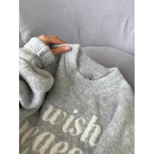 美式復古字母提花灰色毛衣女秋冬寬松外穿慵懶風圓領軟糯針織上衣