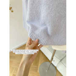 柒月末 軟糯柔霧紫 斜肩喇叭袖寬松毛衣純欲氣質早秋套頭針織衫