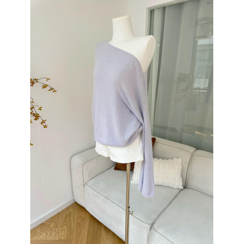 柒月末 軟糯柔霧紫 斜肩喇叭袖寬松毛衣純欲氣質早秋套頭針織衫 柒月末 軟糯柔霧紫 斜肩喇叭袖寬松毛衣純欲氣質早秋套頭針織衫