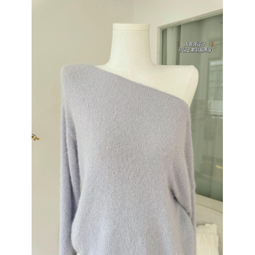 柒月末 軟糯柔霧紫 斜肩喇叭袖寬松毛衣純欲氣質早秋套頭針織衫 柒月末 軟糯柔霧紫 斜肩喇叭袖寬松毛衣純欲氣質早秋套頭針織衫