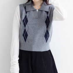 獨25秋冬 大人氣miu系菱形格子 繙領針織衫背心 馬甲