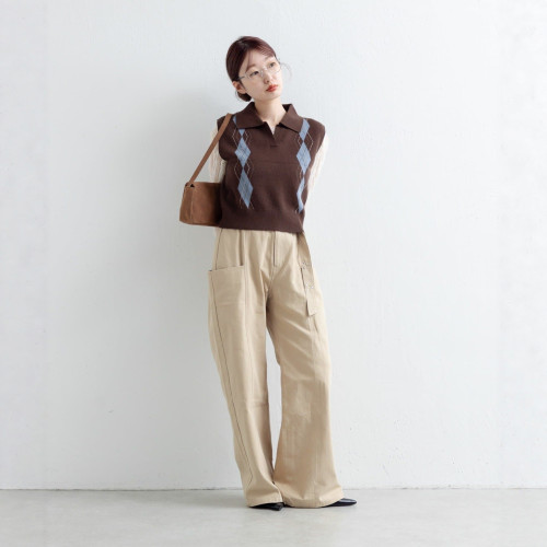 獨25秋冬 大人氣miu系菱形格子 繙領針織衫背心 馬甲