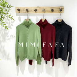 mimifafa 100澳毛韓系氛圍感高領針織開衫女秋冬季內搭軟糯打底衫
