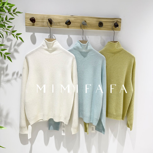 mimifafa 100澳毛韓系氛圍感高領針織開衫女秋冬季內搭軟糯打底衫