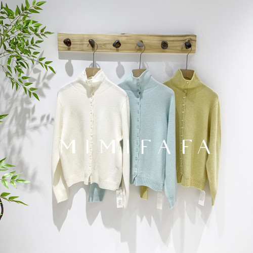 mimifafa 100澳毛韓系氛圍感高領針織開衫女秋冬季內搭軟糯打底衫