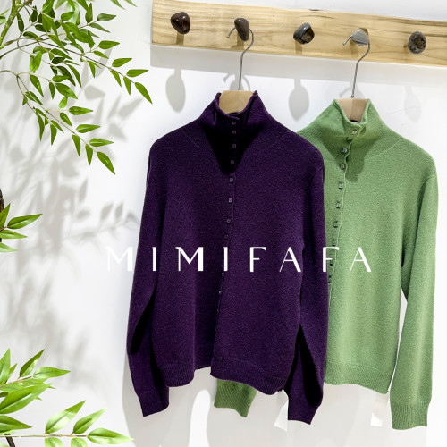 mimifafa 100澳毛韓系氛圍感高領針織開衫女秋冬季內搭軟糯打底衫