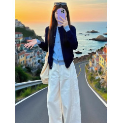 拉夏貝爾假兩件撞色長袖針織衫女秋季新款韓系氛圍感小衆百搭上衣