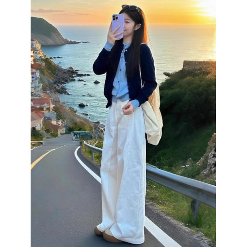 拉夏貝爾假兩件撞色長袖針織衫女秋季新款韓系氛圍感小衆百搭上衣