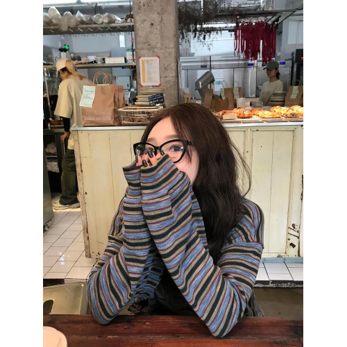 韓系慵懶設計感條紋復古長袖衛衣女秋季小衆休閒圓領寬松針織上衣 韓系慵懶設計感條紋復古長袖衛衣女秋季小衆休閒圓領寬松針織上衣