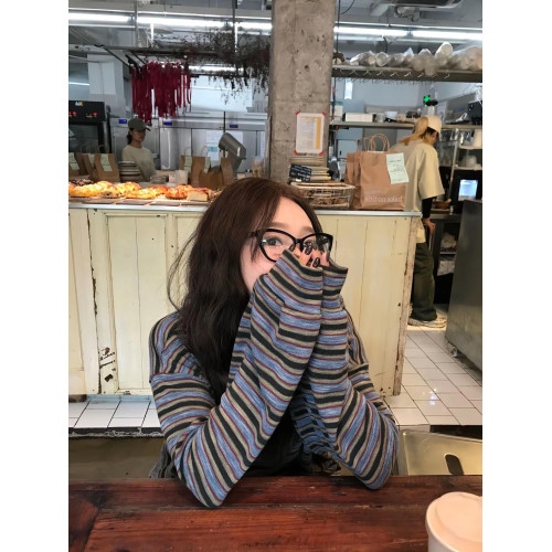 韓系慵懶設計感條紋復古長袖衛衣女秋季小衆休閒圓領寬松針織上衣 韓系慵懶設計感條紋復古長袖衛衣女秋季小衆休閒圓領寬松針織上衣