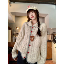 蘇三三娃娃領毛衣外套女秋冬穿搭羊毛針織開衫2025新款巨好看上衣