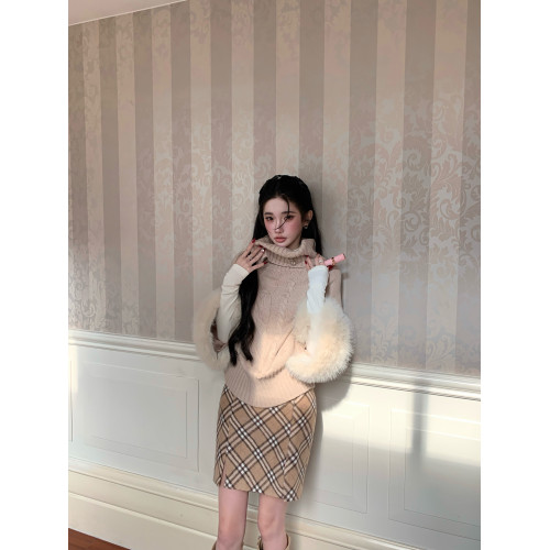 Barb Chill高領羊毛毛衣女秋冬千金穿搭慵嬾感可拆卸毛袖麻花上衣