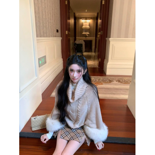 Barb Chill高領羊毛毛衣女秋冬千金穿搭慵嬾感可拆卸毛袖麻花上衣