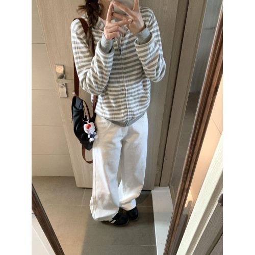 條紋連帽長袖針織衫外套女2025秋季新款韓系顯瘦短款開衫上衣chic