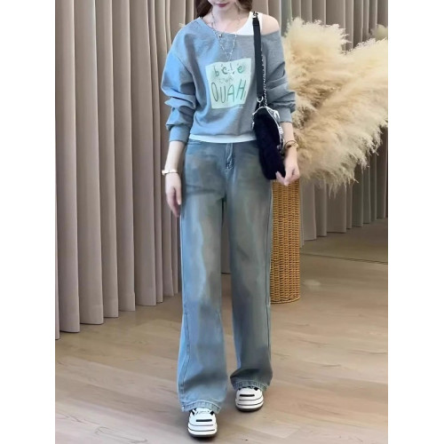 假兩件斜肩字母衛衣女秋季新款大碼胖mm黑色寬松顯瘦遮肉長袖上衣 假兩件斜肩字母衛衣女秋季新款大碼胖mm黑色寬松顯瘦遮肉長袖上衣